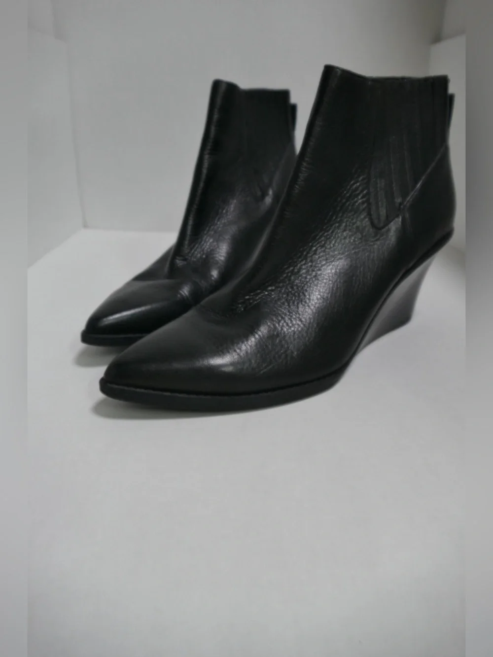 Women’s Black Leather Wedge Ankle Boots